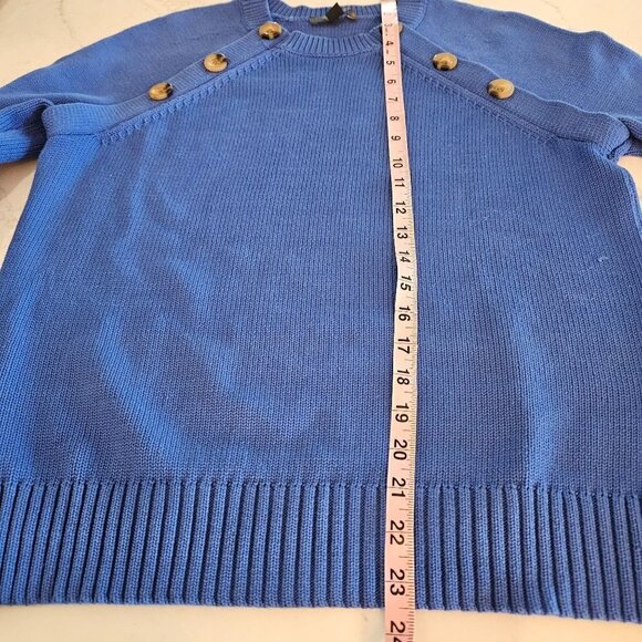 Ann Taylor Size Petite Large Shoulder Button Trim Ragland Sleeve Blue Sweater - Picture 11 of 12